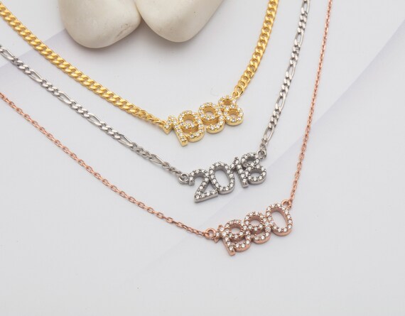 Custom Diamond Birth Year Necklace Gold 