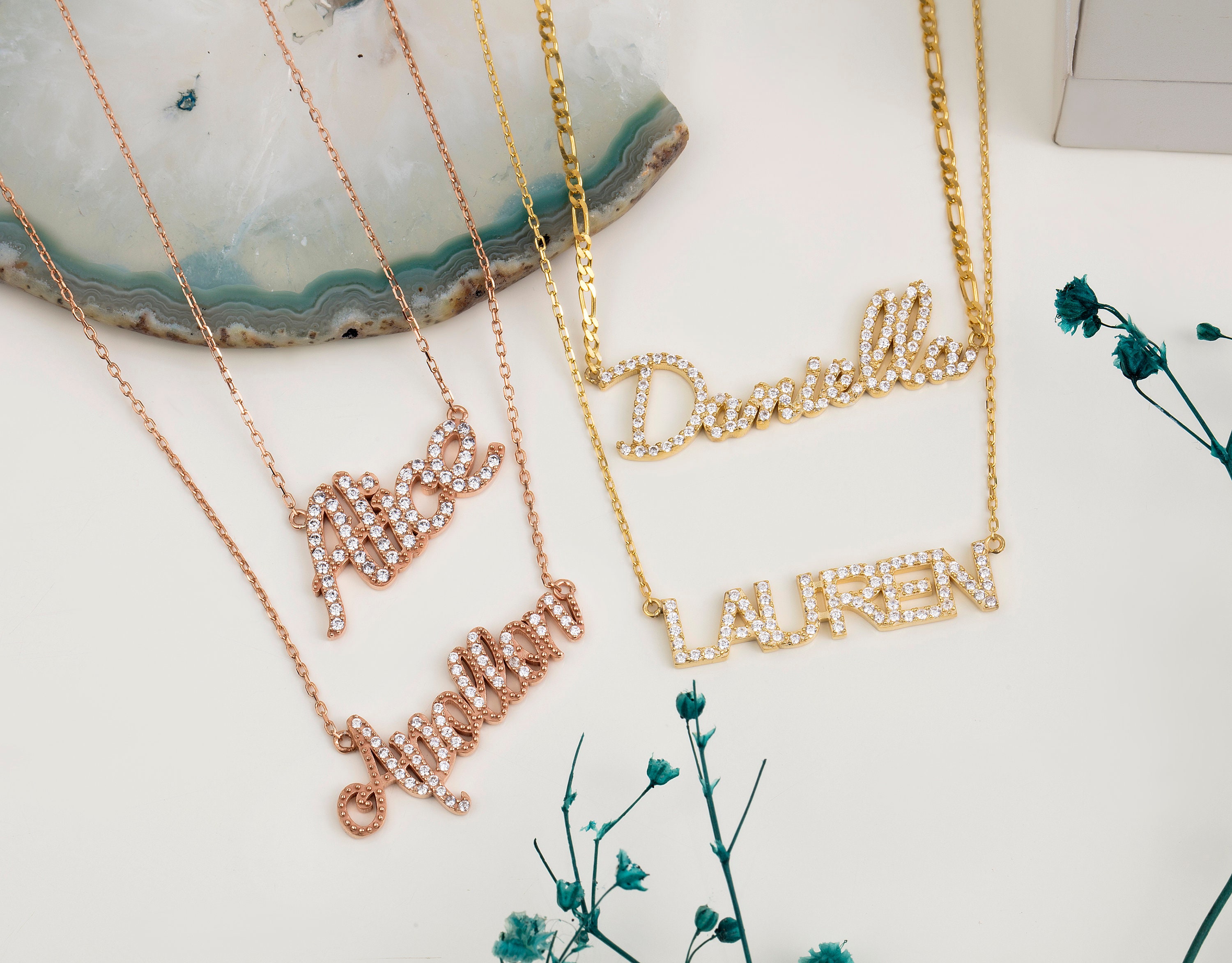Custom Diamond Name Necklace Gold 