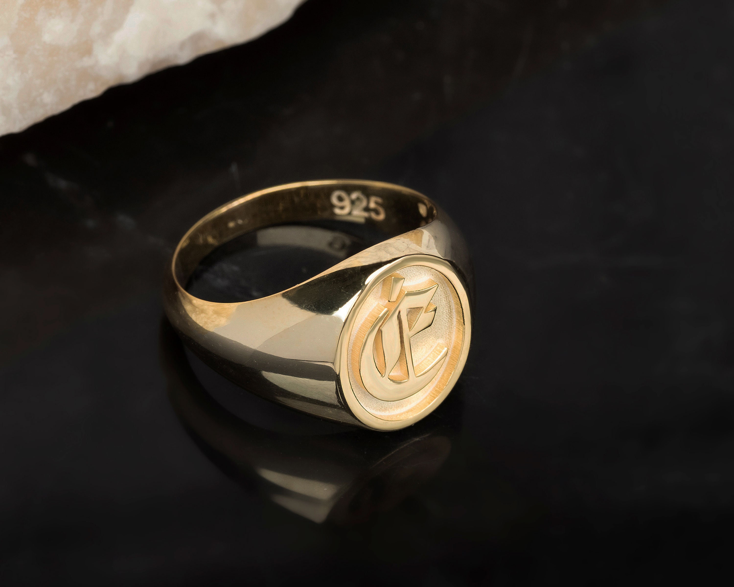 Monogram Gold Signet Ring Interlocking Script / 10K Gold / Rush It! Ships in Approx 7-10 Business Days