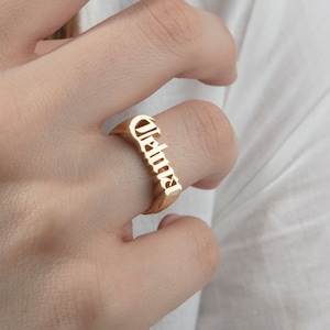 Custom Gothic Old English Name Ring Gold Women | Personalized Stackable Word Ring | Gold Filled Silver Ring | Gifts For Her | 3d Name Ring