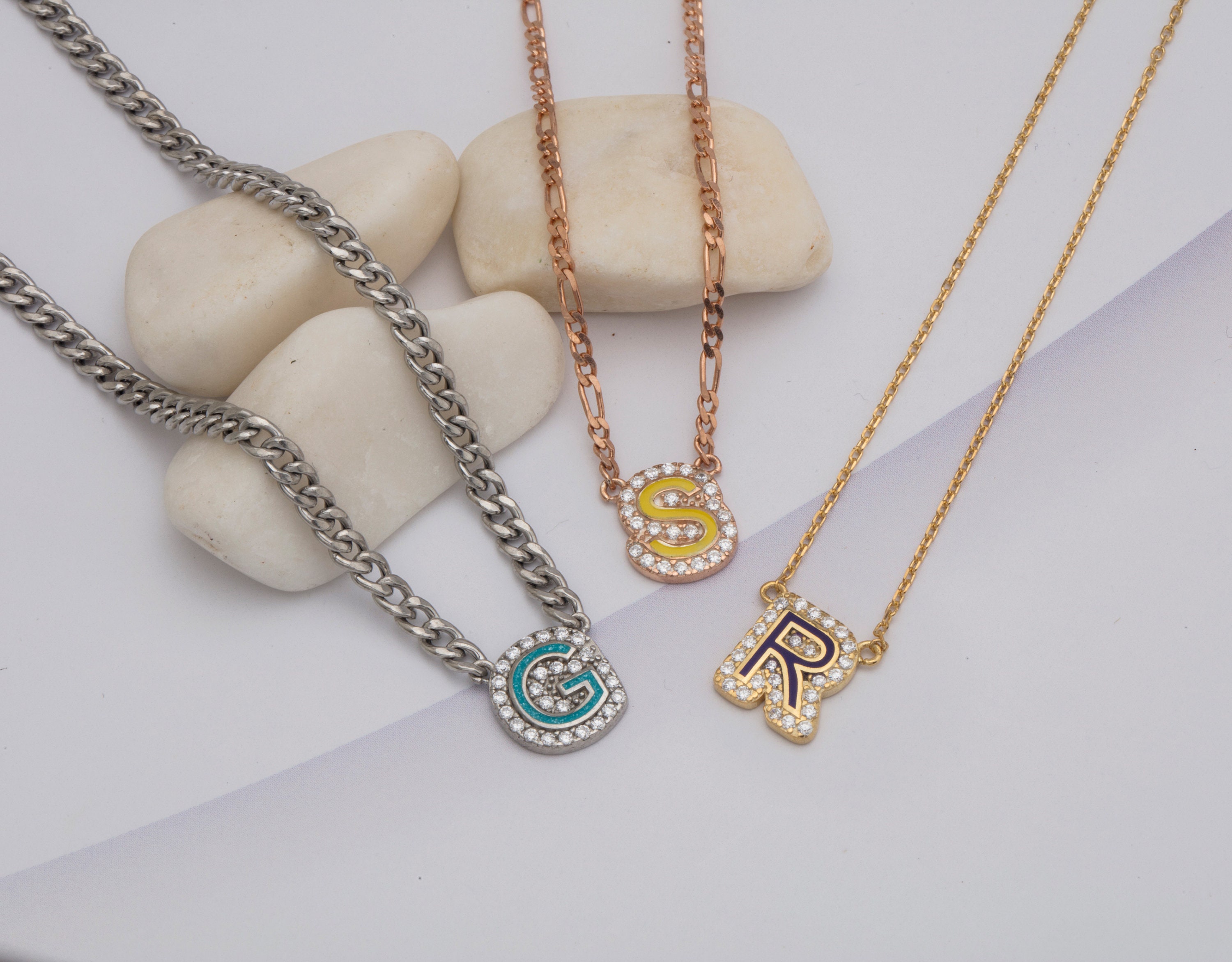 Custom Diamond Initial Necklace Gold 