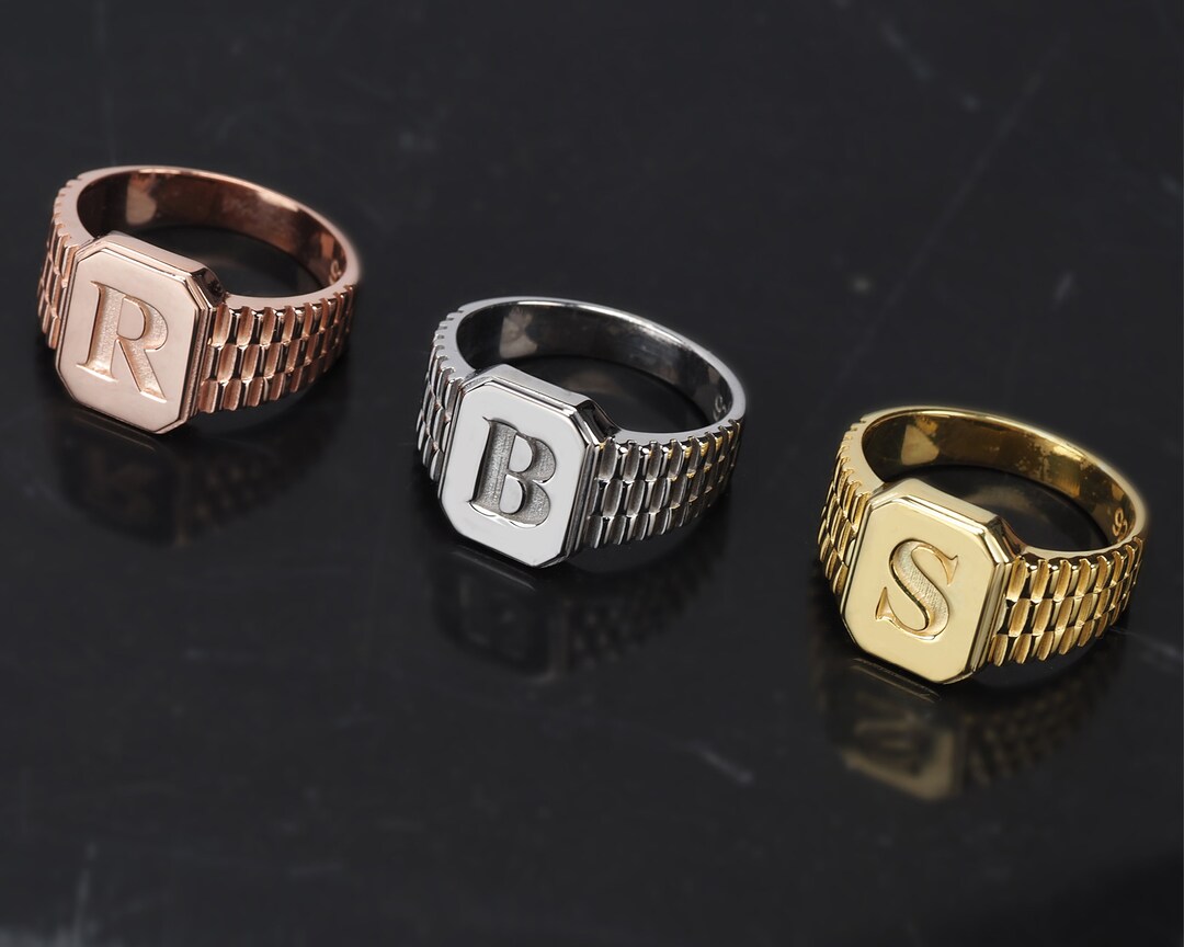Initial Ring Men, Pinky Finger Ring, Anniversary Gift for Him, Letter