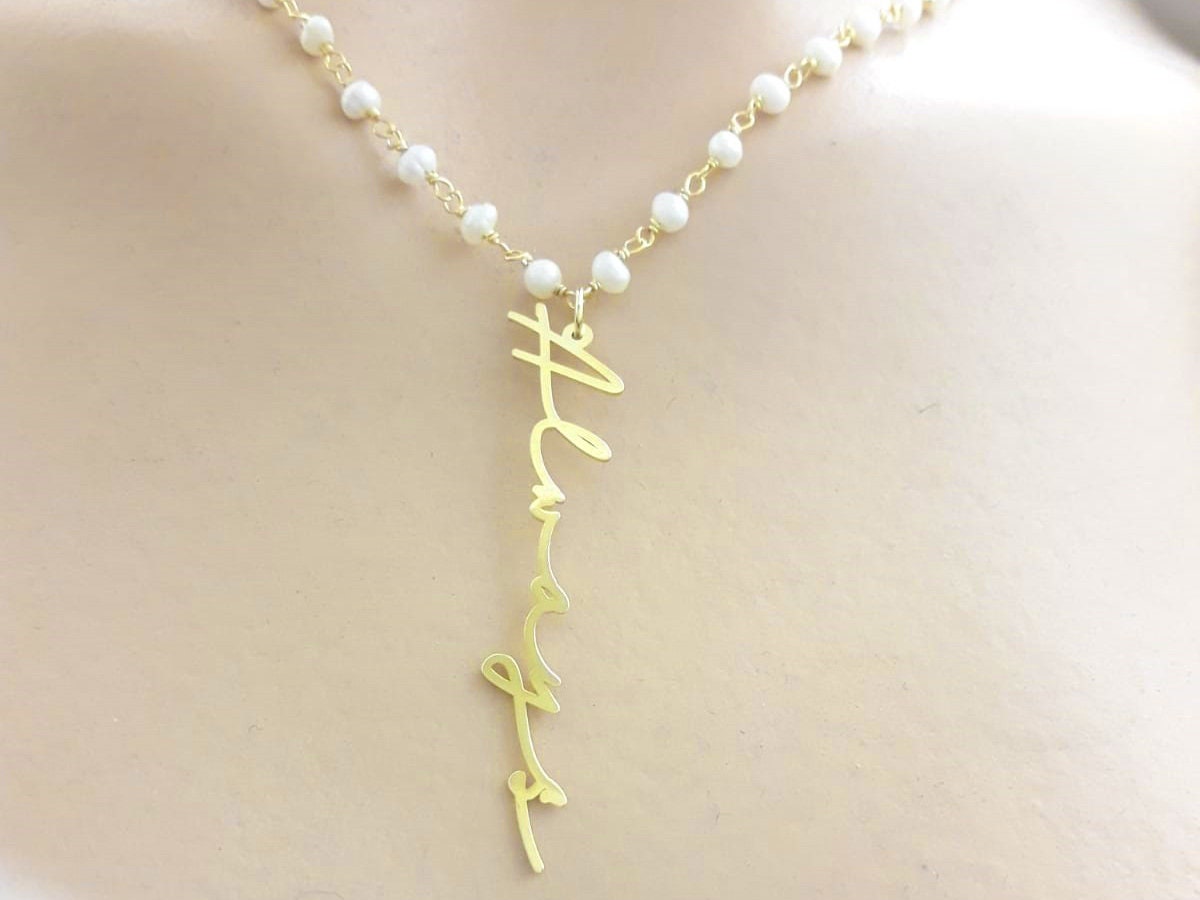 Pearl Chain Handwriting Name Necklace 