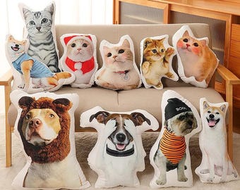 カスタムペットフォトピロー、パーソナライズされた犬猫フェイスピロー、両面
