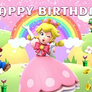 Happy Birthday Photography Backdrop for Girls Princess Peach Printed Background Banner Cartoon Baby Shower Backdrop Decoration