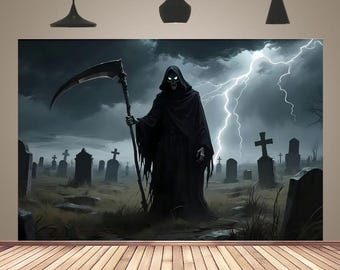 Halloween Cemetery Skull Wizard Backdrop Haunted House Horror Party Photography Background Garage Banner Decorations