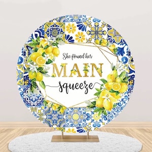 Round Lemon Cover She Found Her Main Squeeze Baby 1st Birthday Circle Photo Photography Background Baby Shower Round Backdrop Party Decor