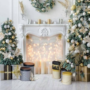 Christmas Tree Photography Backdrop Props Family Party Banner White Xmas Fireplace Balls Background Vinyl Backdrop Decoration Picture