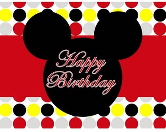 Fondo para fotografía de cumpleaños de Mickey Mouse: pancarta de fiesta personalizada