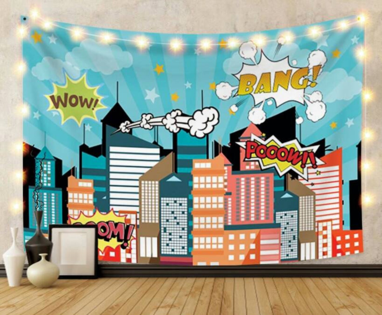 Superhero Tapestry Wall Hanging Buildings Cityscape Kids Etsy