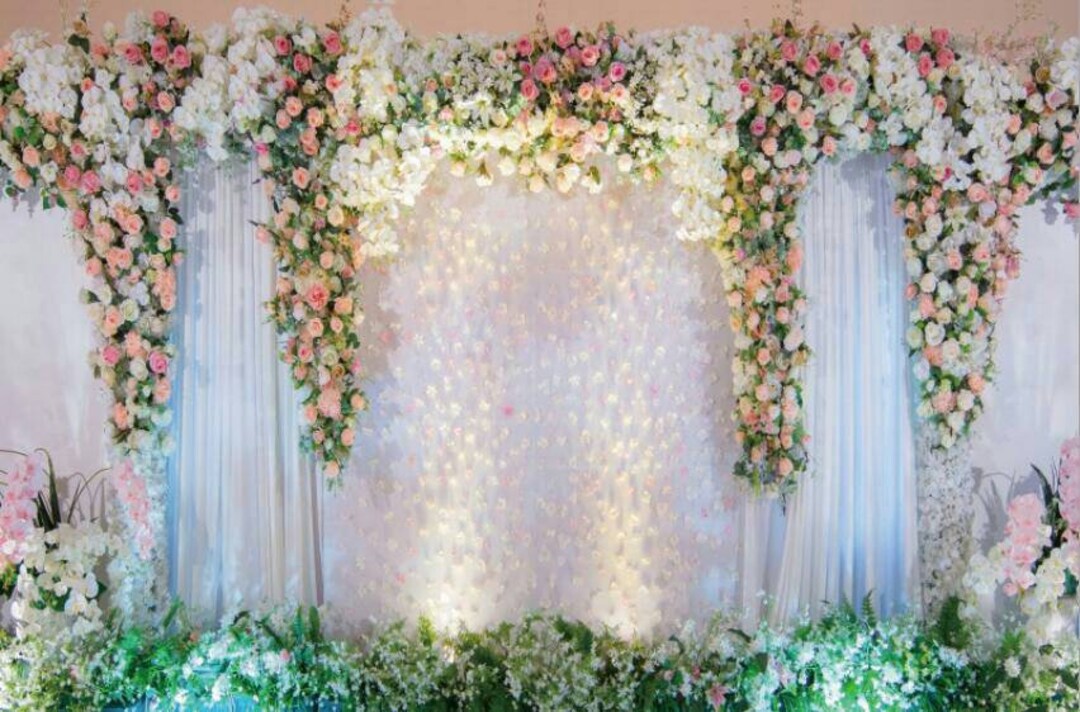 Wedding Stage Flowers Wall Photography Backdrop Photo Background Banner