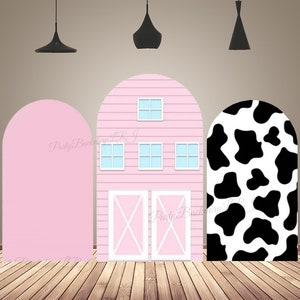 Cubiertas de fondo de arco de Granero rosa de granja para Baby Shower, decoración de fiesta de cumpleaños para niños, fondo de fotografía de pared de arco de Chiara de doble cara