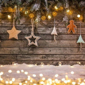 Christmas Lights Photography Backdrop Banner Christmas Gifts Snow Landscape Background Wall Banner Home Decor Wooden Party Backdrop