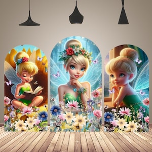 Fairy Princess Baby Shower Arch Photo Backdrop Covers for Cartoon Girls Birthday Background Photo Photography Background Decor Double-Sided