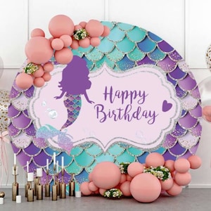 Mermaid Underwater Sequins Round Backdrop Baby Shower Birthday Party Photography Backdrop For Children Photo Background Party Decoration