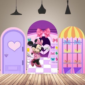 Minnie Mouse Winkel Roze Verjaardagsfeestje Boog Achtergrond Cover voor Meisjes Babyshower Boog Prinses Chiara Boog Fotografieachtergrond Dubbelzijdig