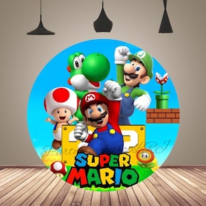 Mario Brothers Birthday Backdrop Round Cover: Circle Cartoon Photography Background