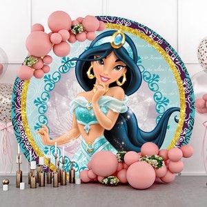 Princess Jasmines Round Arch Backdrop Cover with Elastic Girls Birthday Party Circle Photo Photography Background Baby Shower Decoration