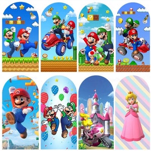 Doppelseitiger Kinder Geburtstag Bogen Baby Super Mario Thema Bogen Backdrop Cover Baby Shower Chiara Bogen Fotografie Hintergrund Party Decor