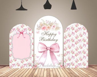 Floral Pink Bow Arch Backdrop Cover Princess Girl's Birthday Baby Shower Party Decor Fabric Custom Chiara Arch Wall