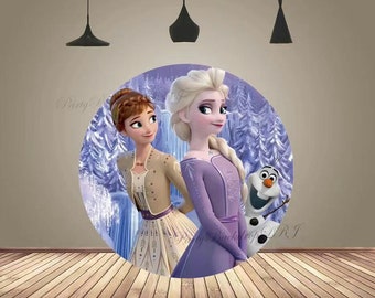 Frozen Princess Elsa Anna Round Arch Backdrop Baby Shower Birthday Photography Background Circle Photo Backdrop Party Supplies