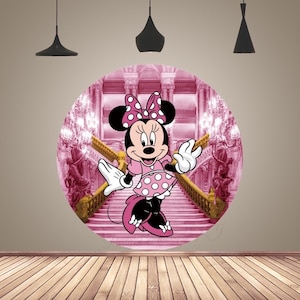 Kinder Geburtstag Party Rundbogen Fotografie Hintergrund Disney Minnie Backdrop Abdeckung Cartoon Kreis Hintergrund Banner Studio Requisiten Dekor