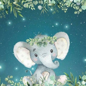 Telón de fondo para fotografía de fiesta en la jungla, telón de fondo para fiesta de cumpleaños de bebé con elefante pequeño, Fondo de foto de escenario de Animal, cartel verde de cumpleaños para niños
