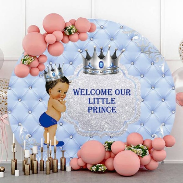 Gold Glitter Round Petie Prince Baby Shower Backdrop