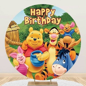 Fondo redondo de dibujos animados cubierta Winnie The Pooh niños cumpleaños telón de fondo animales fiesta fotografía Fondo pared círculo foto telón de fondo Decoración