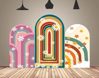 Flowers Rainbow Arch Backdrop Baby Shower Birthday Party Arched Cover Decorations Double sided Printing