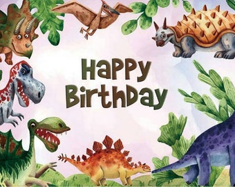 Sfondo di compleanno di dinosauri, festa di compleanno nella giungla tropicale, decorazioni per striscioni di compleanno, decorazioni per feste, fornure per decorazioni per la casa  15