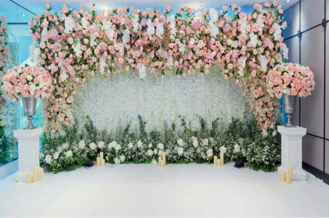 Wedding Stage Flowers Wall Photography Backdrop Photo Etsy