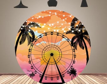 Ferris Wheel Round Backdrop Cover Summer Seaside Musical Festival Party Backdrop Circle Birthday Decoration