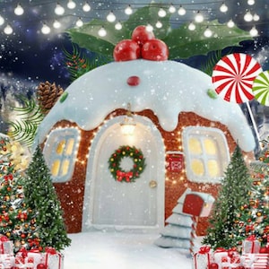 Winter Snow Landscape Backdrop Photography Backdrop Banner Christmas Tree House Background Vinyl Backdrop Cloth Xmas Family Party Decoration