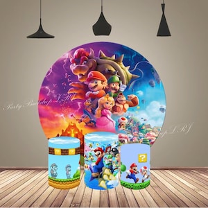 Kids Birthday Backdrop Mario Round Arch Backdrop Cover Photo Photography Background Cylinder Cover Cartoon Circle Backdrop Decor