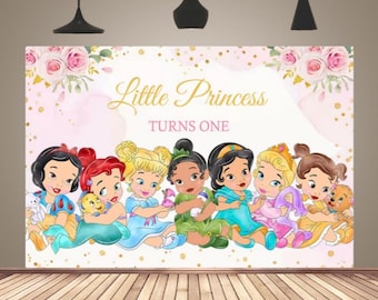 Fondo para fiesta de cumpleaños de princesa bebé, pancarta de dibujos animados, fotomatón para baby shower