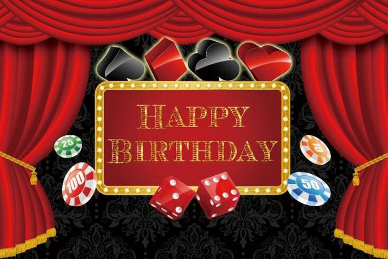 Casino Night Poker Dice Red Curtains Photography Backdrop Vinyl Las Vegas Gold Glitter Photo Background Birthday Party Banner