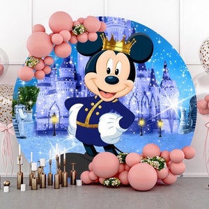 Mickey Mouse Round Backdrop Cover Disney Kids Birthday Photo Photography Background Newborn Baby Shower Circle Arch Backdrop Party Decor