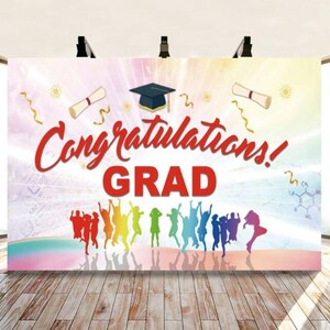 Colorful Graduation Party Backdrop Congrats Grad Photography Backdrop Photo Background Custom Stage Banner Studio Props