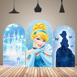 Princess Cinderella Chiara Arch Wall Backdrop Cartoon Castle Butterfly Arch Covers Girls Birthday Photography Background Decor Double-Sided