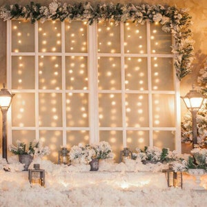 Christmas Theme Party Photography Backdrop Banner Christmas Lights Background Wall Decoration Banner Winter Snow Party Backdrop