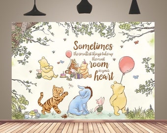 Cartoon Pooh Bär 1. Geburtstag Backdrop: Baby Shower Photo Booth