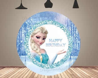 Elsa Frozen Round Backdrop Cover: Princess Party Background Decoration