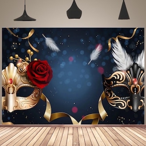 Fondo para fotomatón con máscara de mascarada: decoración para fiesta de cumpleaños de adultos