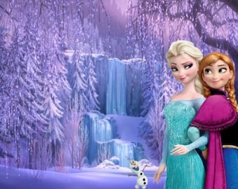 Fondo de fotografía de princesas de dibujos animados: pancarta de fiesta de Elsa y Anna de Frozen