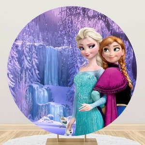 Cartoon Sisters Princess Round Backdrop Baby Shower Frozen Birthday Party Photography Backdrop For Girls Photo Background Party Decoration