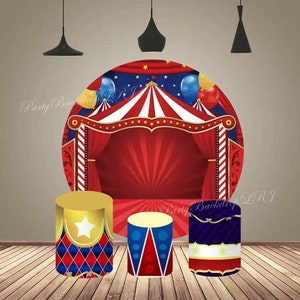 Circus Rode Ronde Boog Achtergrond Cover Verjaardag Fotografie Achtergrond Cilinderhoezen Kinderen Foto Achtergrond Set Cirkel Poster Achtergrond