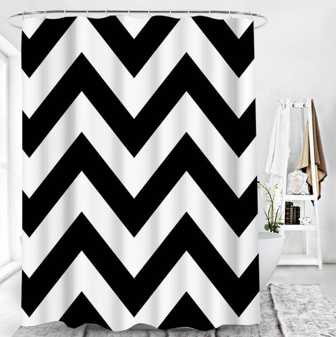 Black and White Wave Shower Curtain: Waterproof Polyester Bath Decor - Etsy
