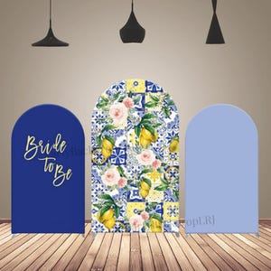 Double-Sided Wedding Bride to Be Chiara Arch Cover Backdrop Lemon Blue Tile Floral Party Decor Birthday Photography Arch Cover  Photo Studio