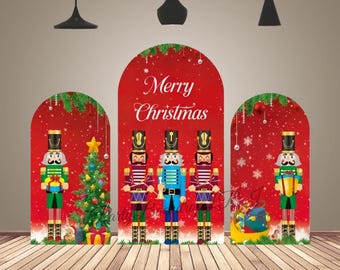 Red Merry Christmas Arch Cover Xmas Nutcracker Snowflake Background Photography Chiara Arched Cover